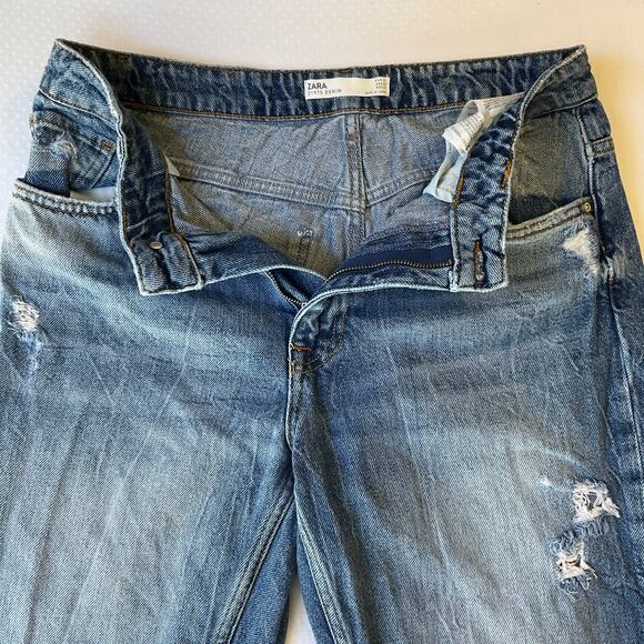 Zara Women Jeans size 8 US Blue High Rise Straight Leg Boyfriend Ripped - Picture 2 of 12